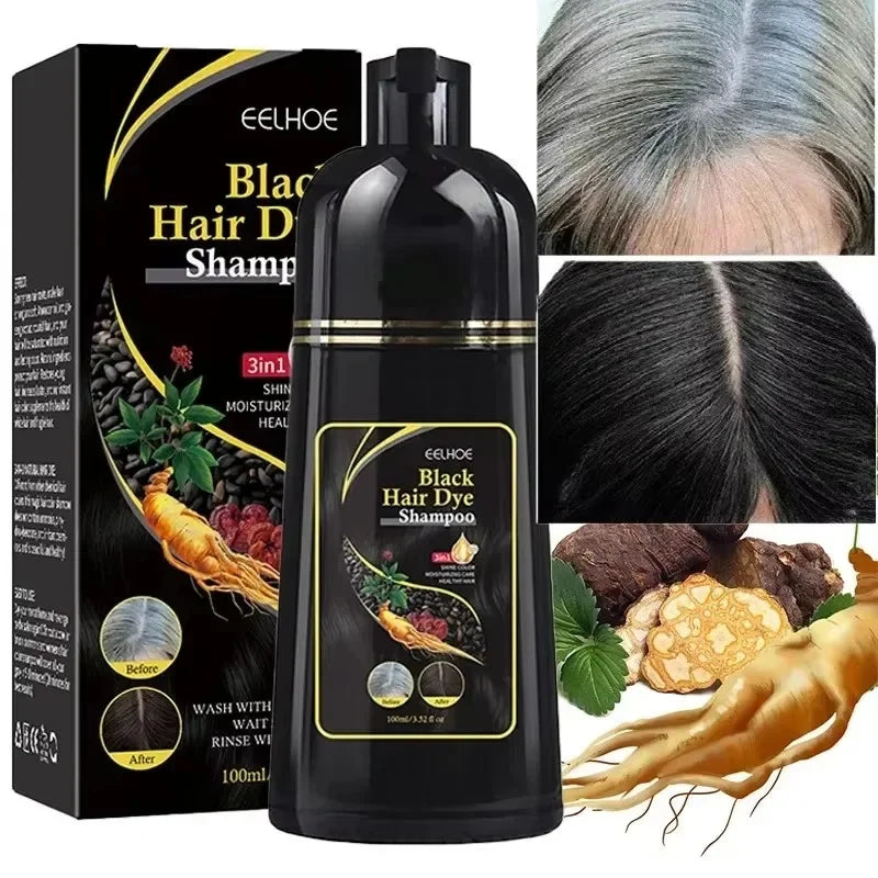 3 in 1 Black Hair Dye Shampoo for Gray Hair Coverage