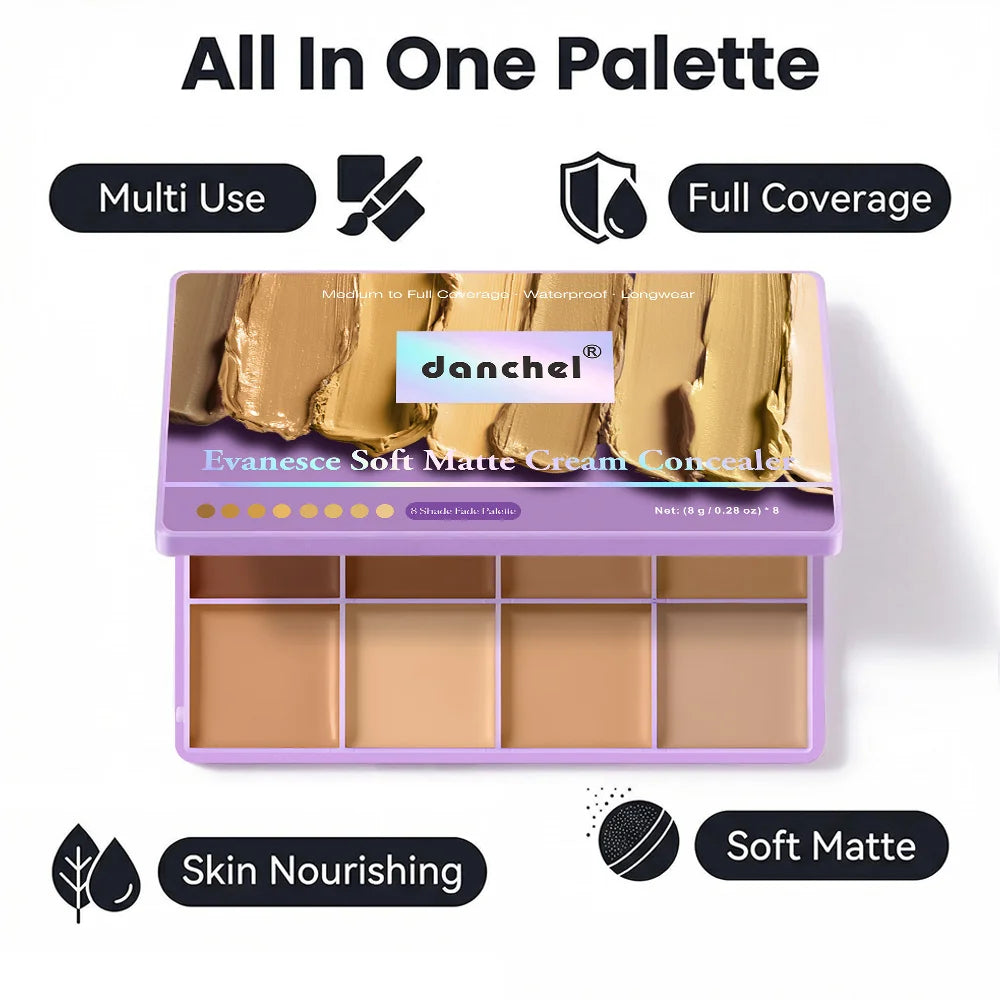 8-Shade Matte Cream Concealer Palette for Full Face Coverage