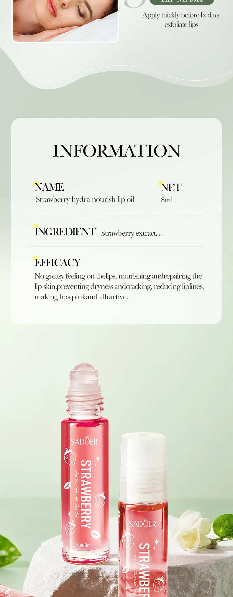 Sadoer Fruit Essence Lip Oil Moisturizing Lip Gloss Hydrating Care