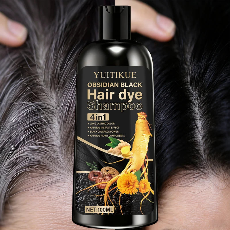 4-in-1 Obsidian Black Hair Dye Shampoo 100ml - 3