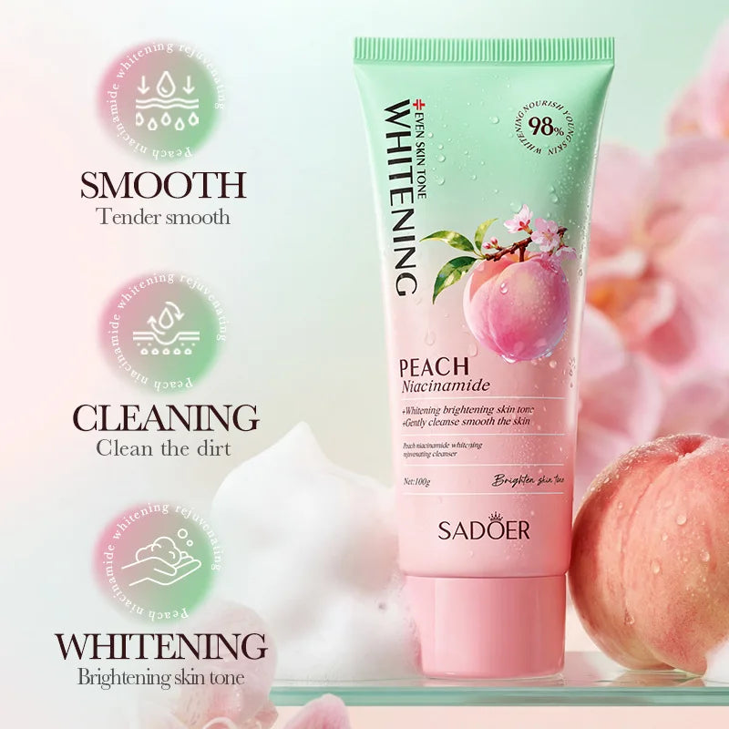 SADOER Peach Niacinamide Facial Cleanser Brightening Face Wash 100g - 3