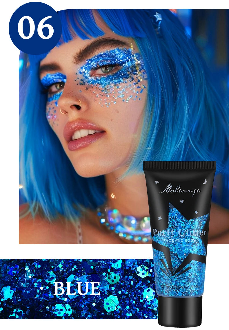 Molianji Glitter Gel Face and Body Shimmer Makeup for Parties