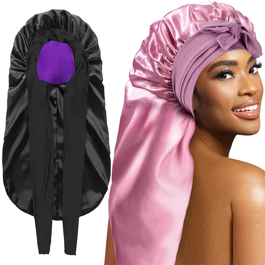 Extra Large Silk Satin Sleep Bonnet with Elastic Hair Band