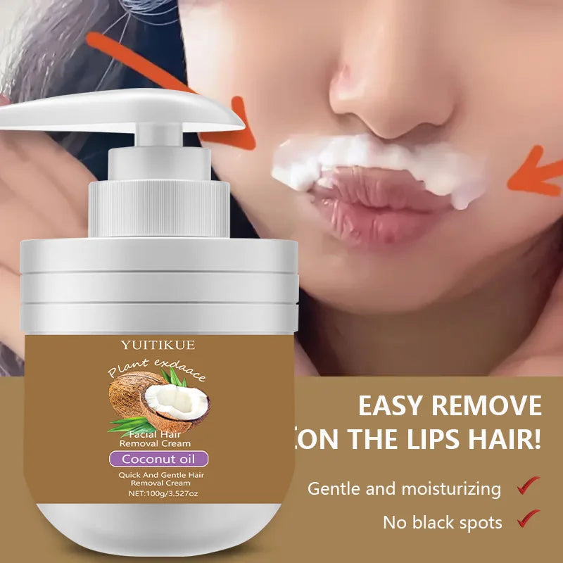 Facial Hair Removal Cream Gentle Coconut Oil Depilatory for Smooth Skin