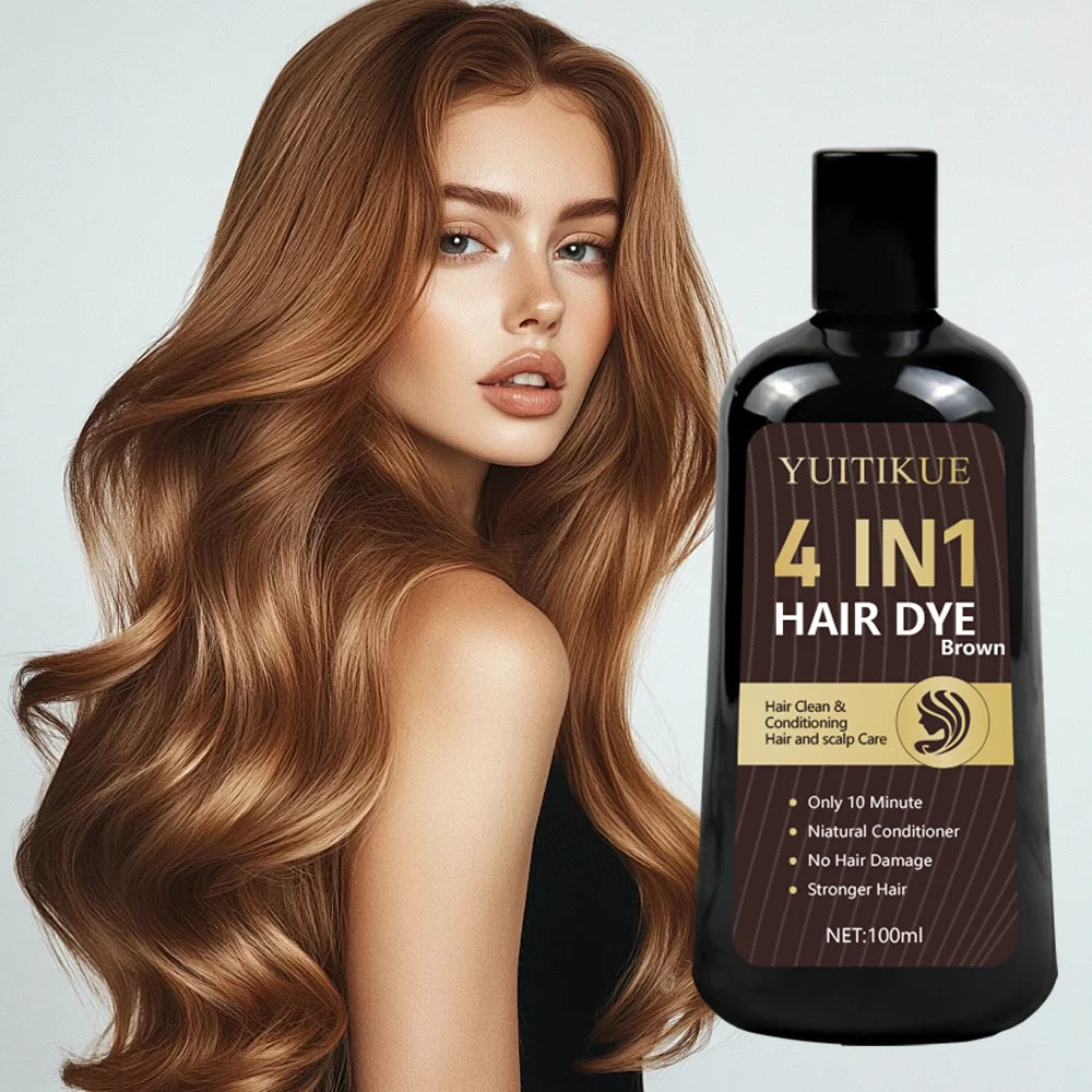 4 in 1 Brown Hair Dye Shampoo 100ml Color Treatment