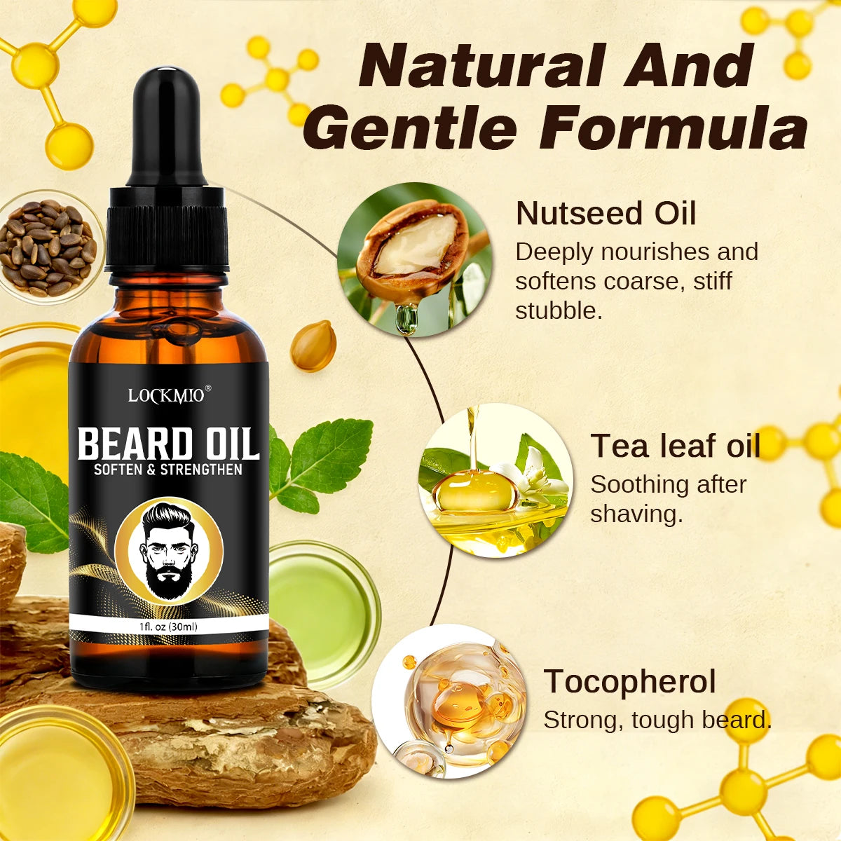 LOCKMIO Beard Care Kit Men Grooming Set Oil Balm and Styling Tools - 9