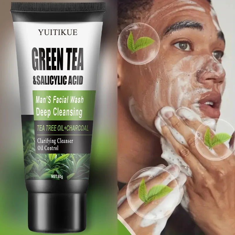 YUITIKUE Mens Facial Wash Green Tea and Salicylic Acid Cleanser 60g