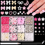 3D Mixed Nail Art Decorations with Bows Flowers and Pearls