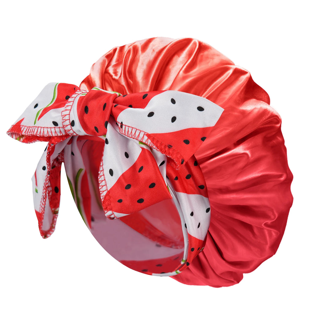 Kids Satin Sleep Bonnet With Bow Tie Adjustable Hair Care Night Cap