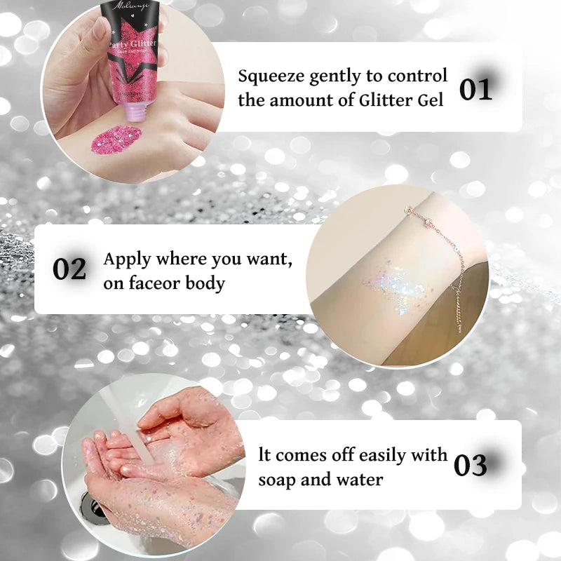 Molianji Glitter Gel Face and Body Shimmer Makeup for Parties - 2
