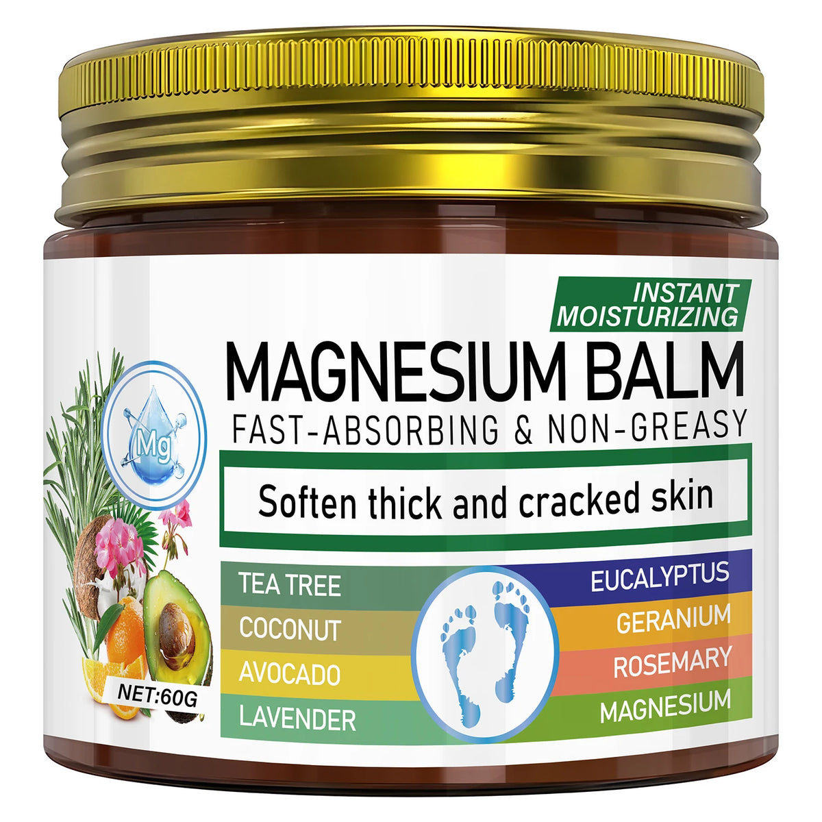 Magnesium Body Balm Fast Absorbing Cream for Dry Cracked Skin