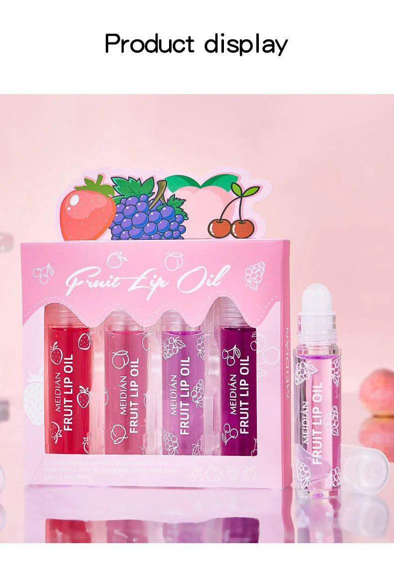 4 Piece Fruit Lip Oil Set Moisturizing Gloss for Dry Lips
