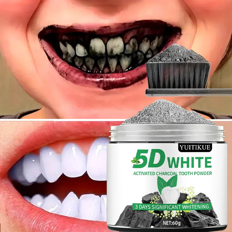 5D White Activated Charcoal Tooth Powder Natural Teeth Whitener 60g