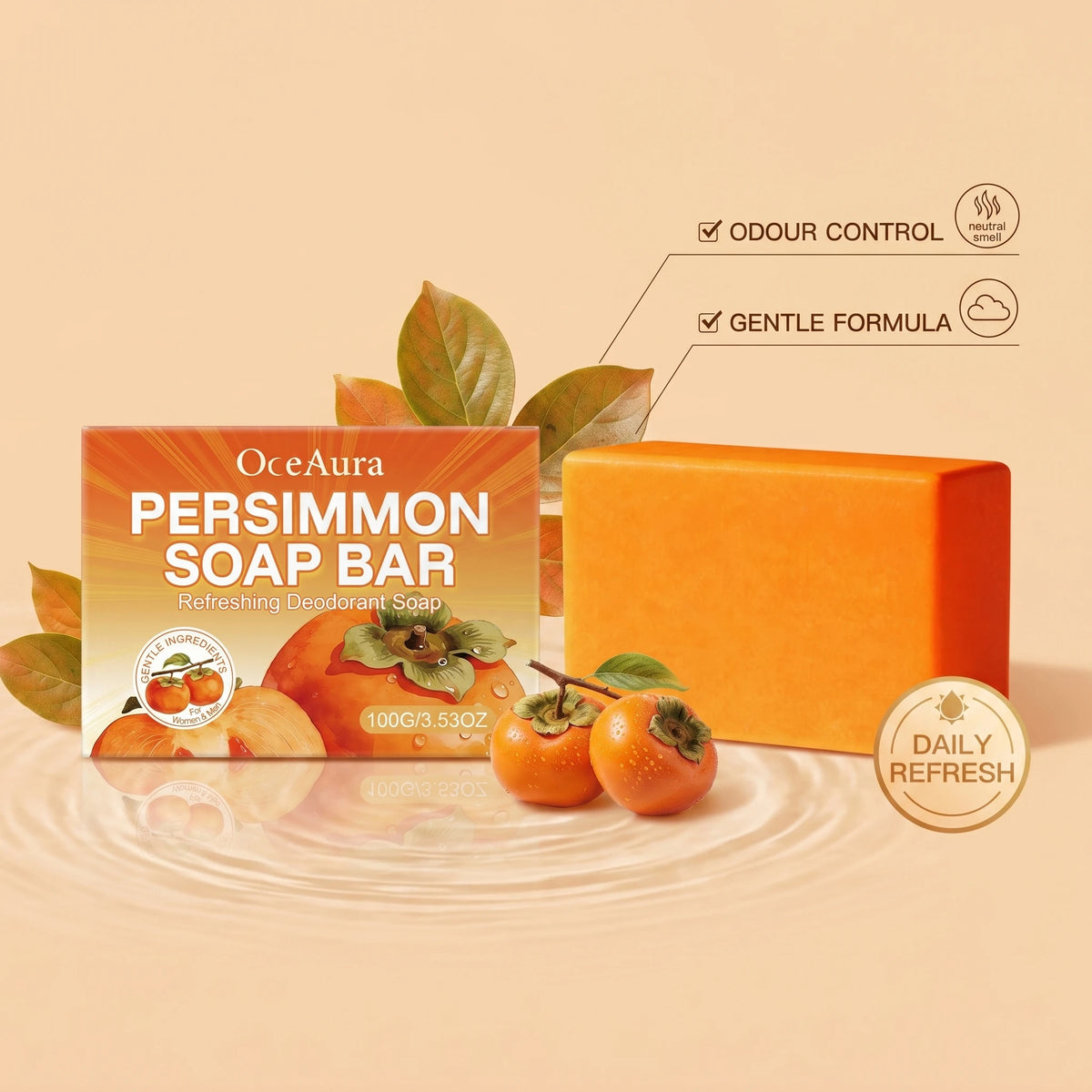 Natural Persimmon Deodorizing Soap Bar for Body Odor