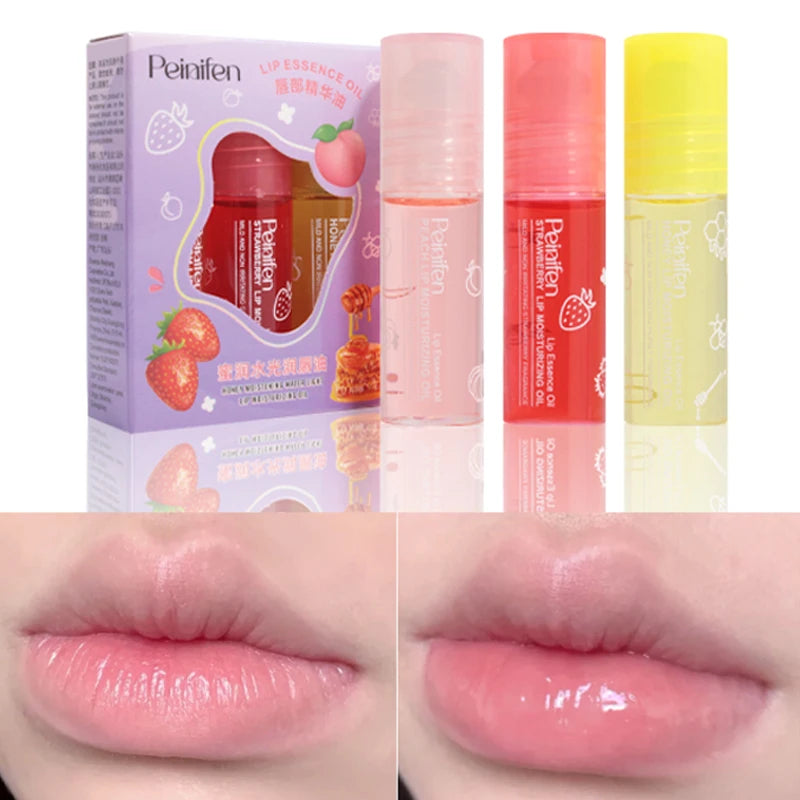 3 Pack Fruity Lip Oil Set Moisturizing Gloss and Hydrating Lip Balm - 7