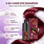3 In 1 Wine Red Hair Dye Shampoo Natural Herbal Instant Color 100ml