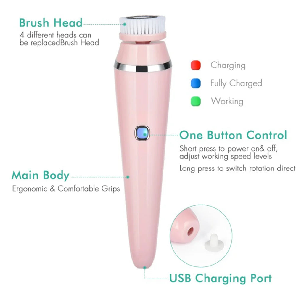 4-in-1 Electric Rotating Facial Cleansing Brush and Massager