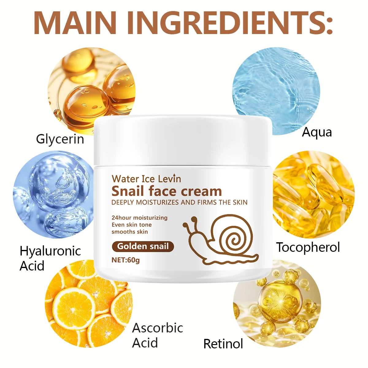 Snail Anti Aging Face Cream Collagen Moisturizer Firming Skin Repair - 3