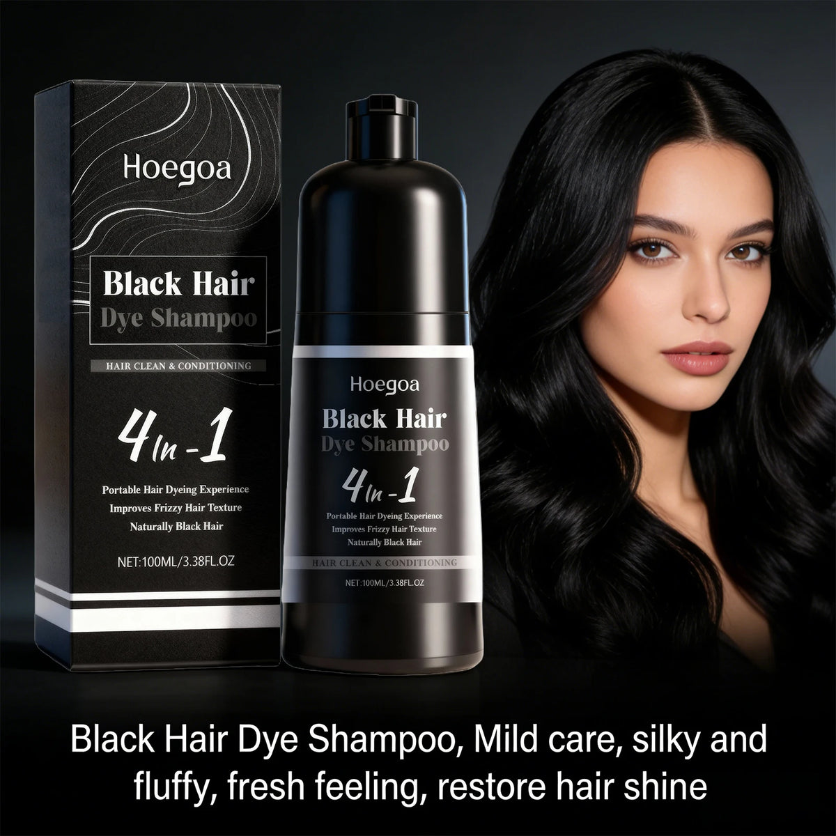 4-in-1 Black Hair Dye Shampoo for Gray Coverage