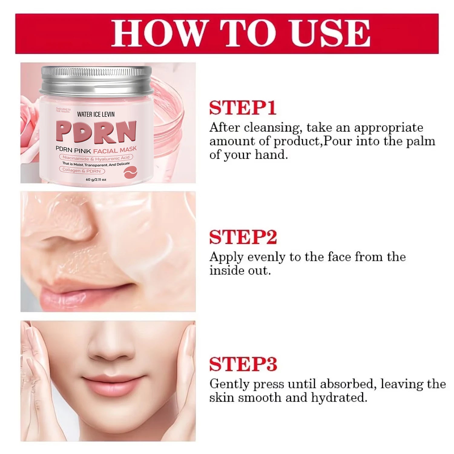 Water Ice Levin PDRN Pink Facial Mask Collagen Hyaluronic Acid Firming - 6