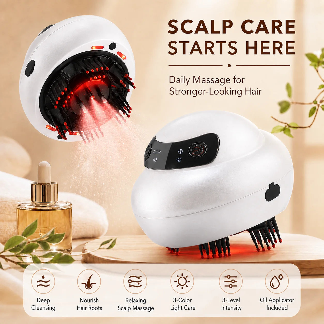 Electric Scalp Massager and Hair Oil Applicator with LED Light Therapy - 1