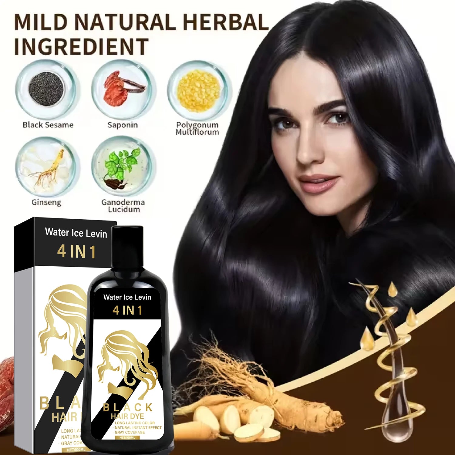 4 in 1 Black Hair Dye Shampoo with Biotin Collagen and Hyaluronic Acid
