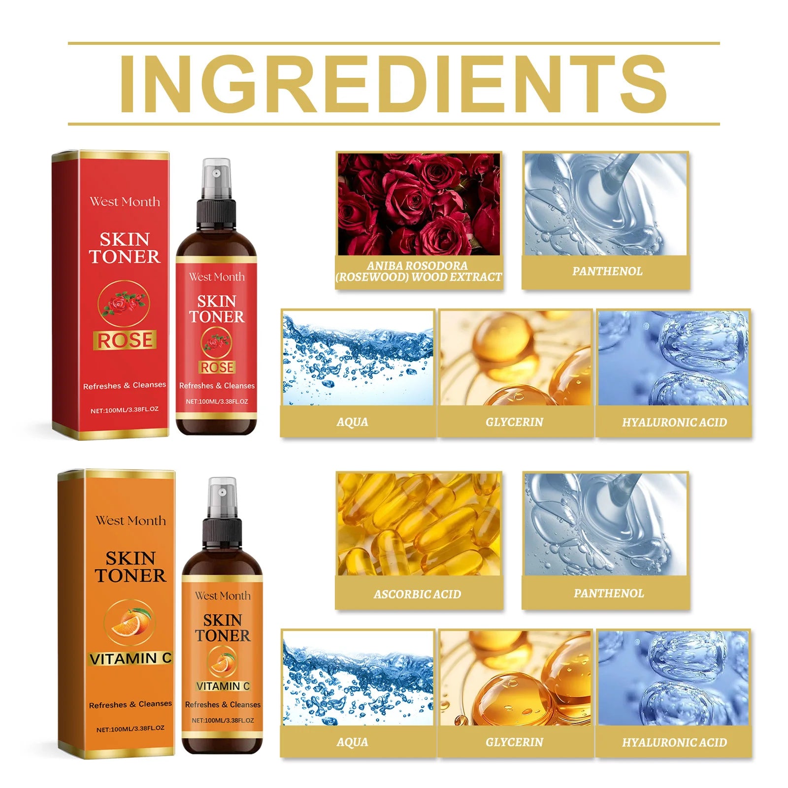 West Month Rose and Vitamin C Facial Toner Spray Hydrating Mist - 8