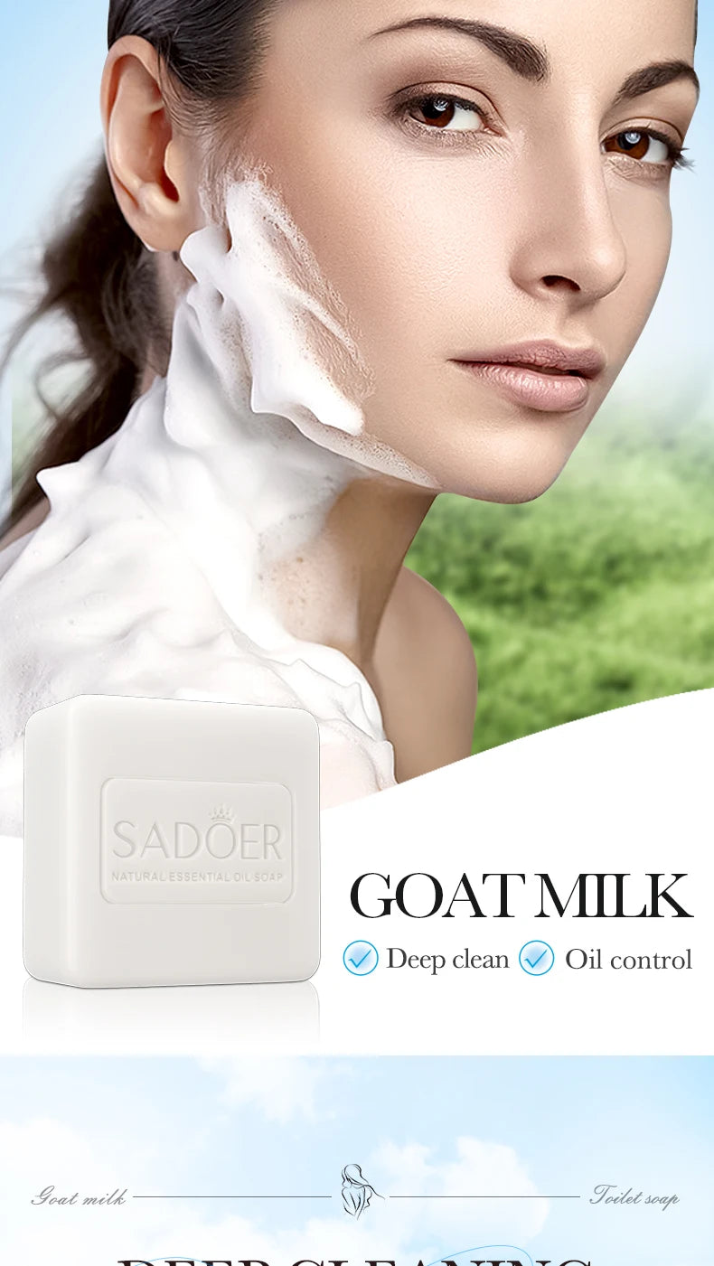 Sadoer Goat Milk Essence Soap Moisturizing Facial and Body Cleansing Bar