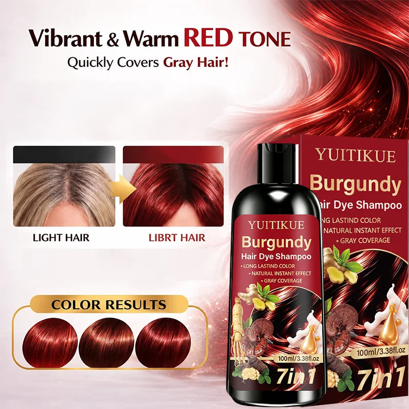 7 In 1 Burgundy Hair Dye Shampoo Instant Gray Coverage 100ml