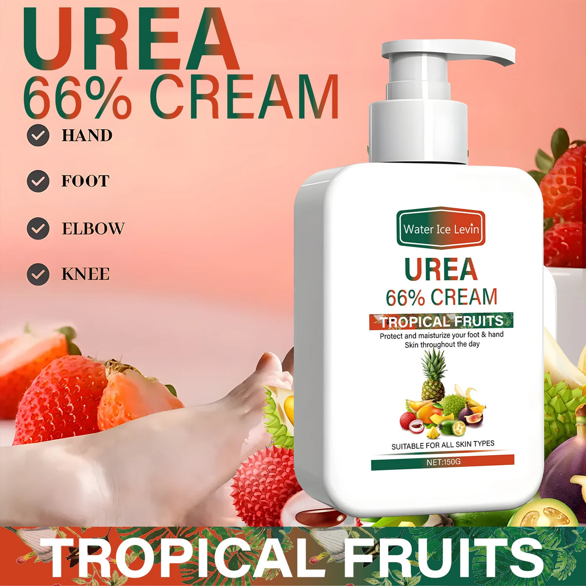 Urea 66% Intensive Moisturizing Cream for Hands Feet Elbows and Knees