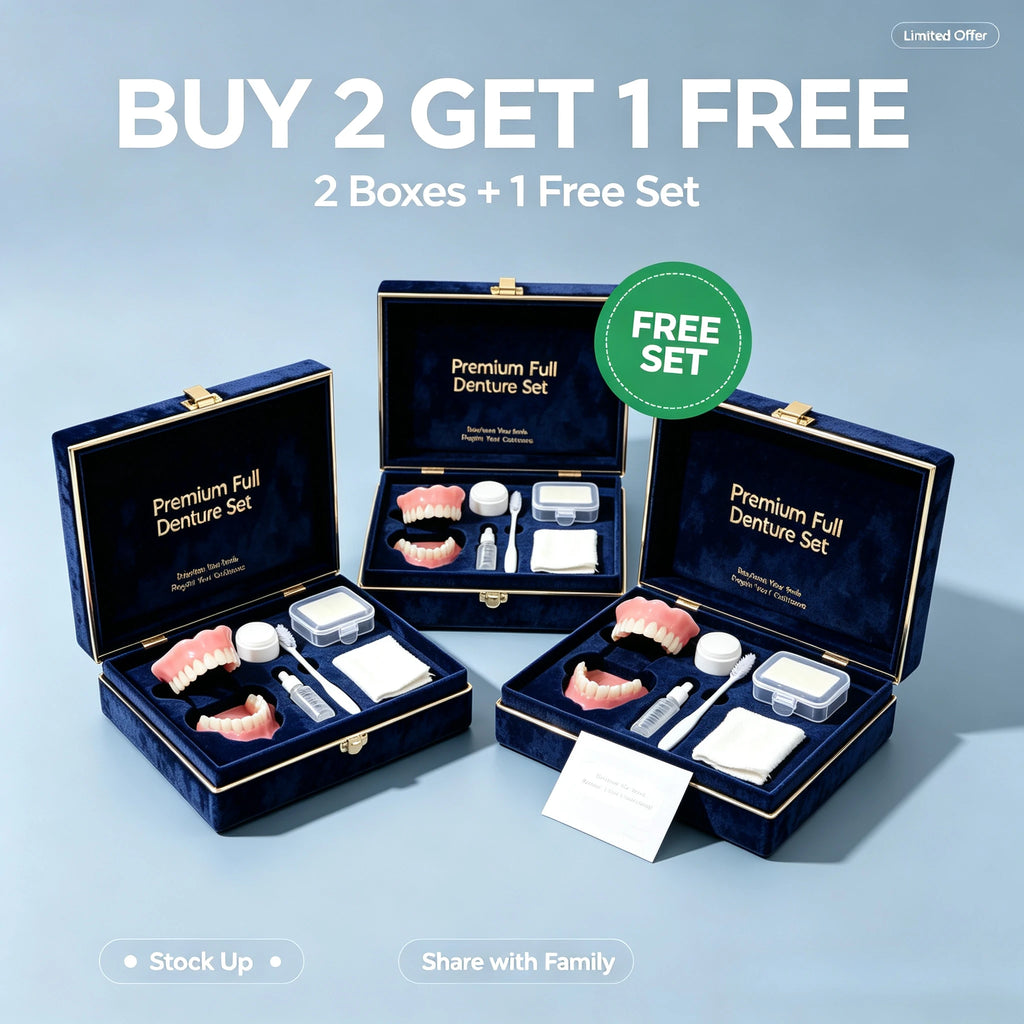 Full Mouth Denture Set with Cleaning Tools and Storage Case