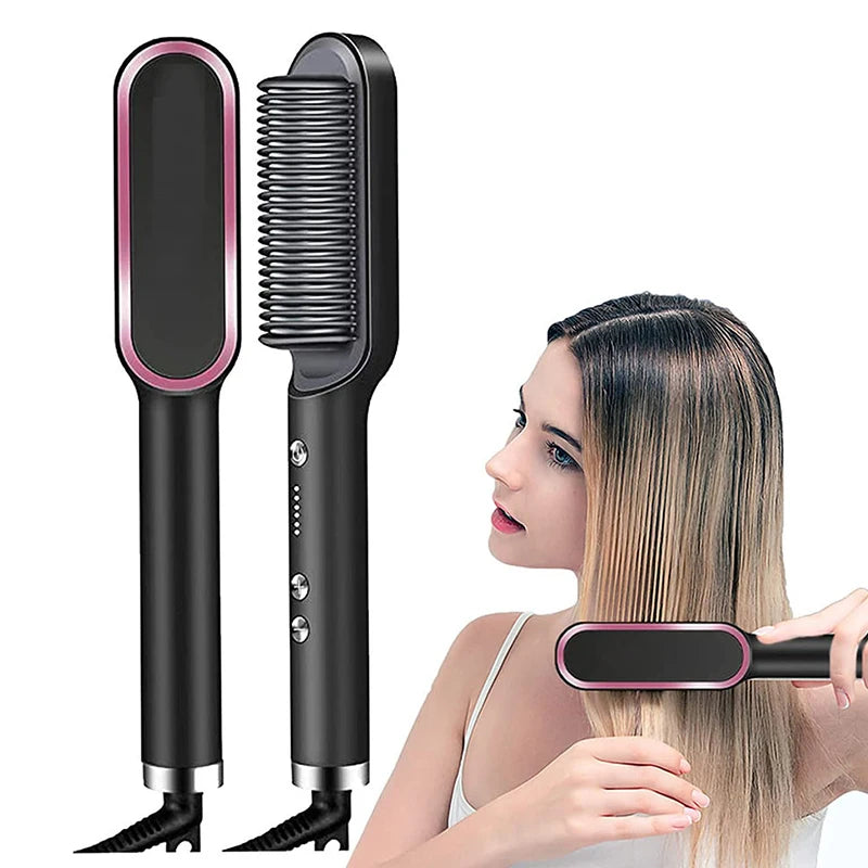 Professional Hair Straightener Brush Ceramic Fast Heating Styling Comb