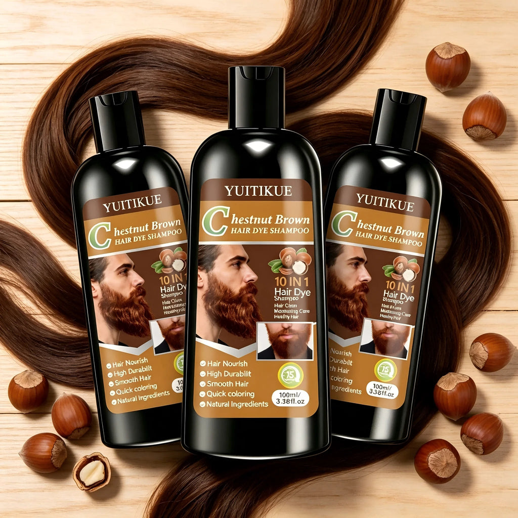 Chestnut Brown Hair Dye Shampoo 100ml 10-in-1 Color Nourishing Treatment
