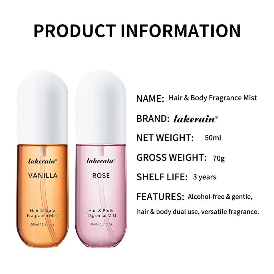 Vanilla and Rose Fragrance Mist for Hair and Body