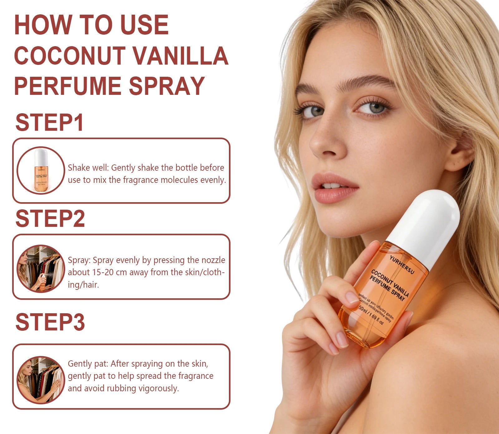 Yurhersu Coconut Vanilla Perfume Spray Long Lasting Fragrance Mist 50ml - 11
