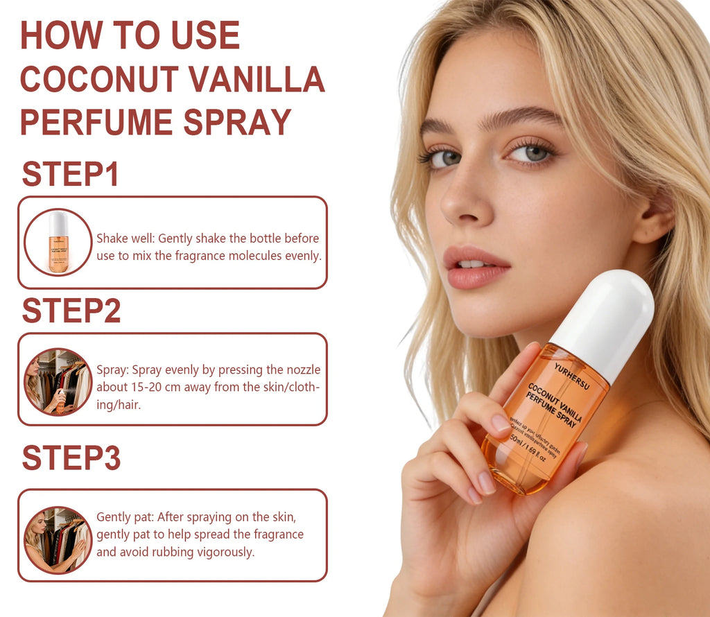Yurhersu Coconut Vanilla Perfume Spray Long Lasting Fragrance Mist 50ml