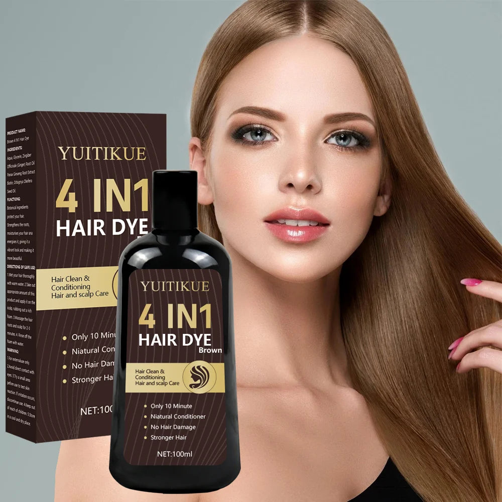 4 in 1 Brown Hair Dye Shampoo 100ml Color Treatment