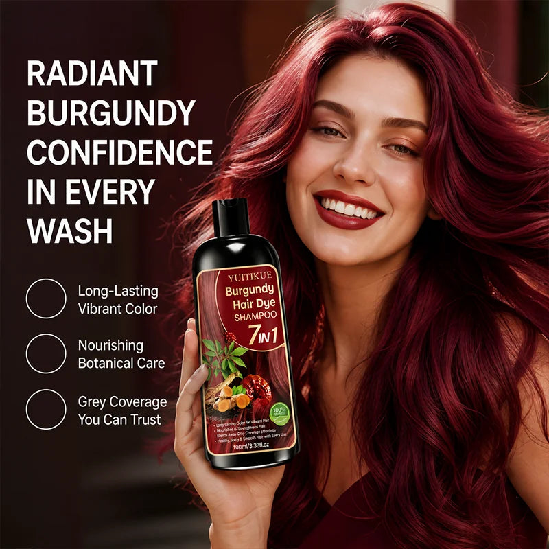Burgundy 7 in 1 Hair Dye Shampoo with Natural Plant Extracts