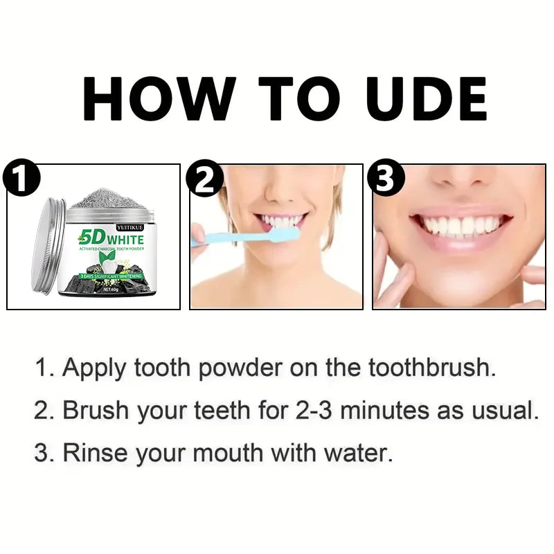 5D White Activated Charcoal Tooth Powder Natural Teeth Whitener 60g - 8