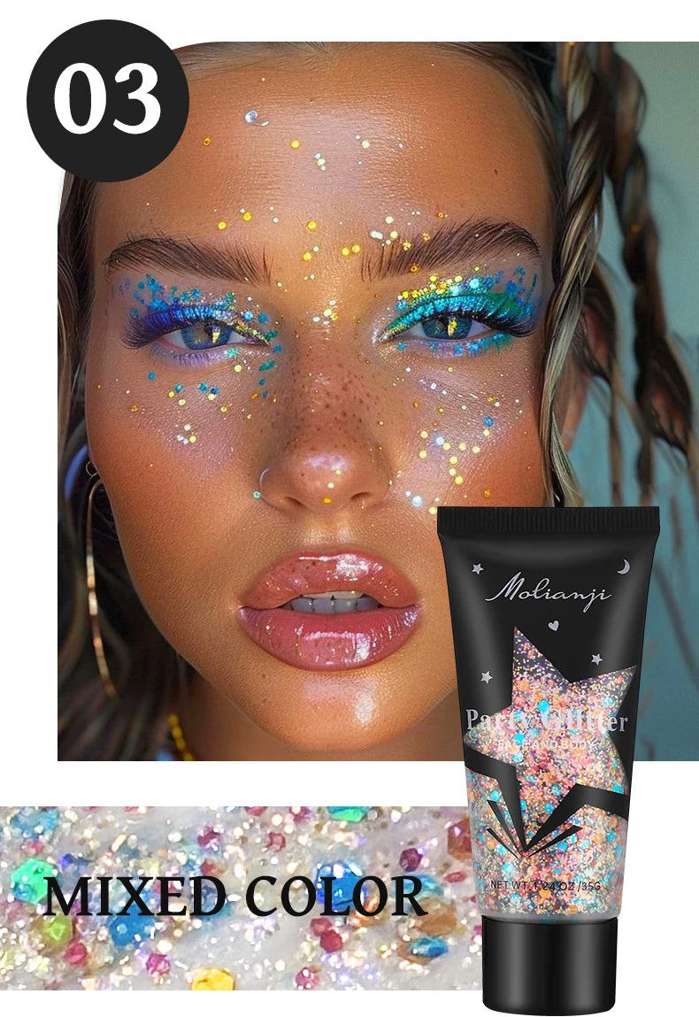 Molianji Glitter Gel Face and Body Shimmer Makeup for Parties