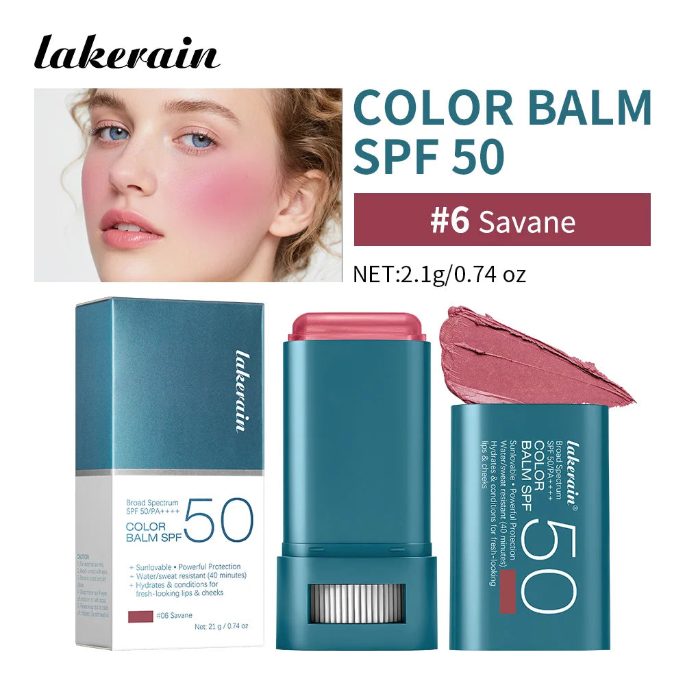 SPF 50 Tinted Sunscreen Blush Stick for Cheeks and Lips
