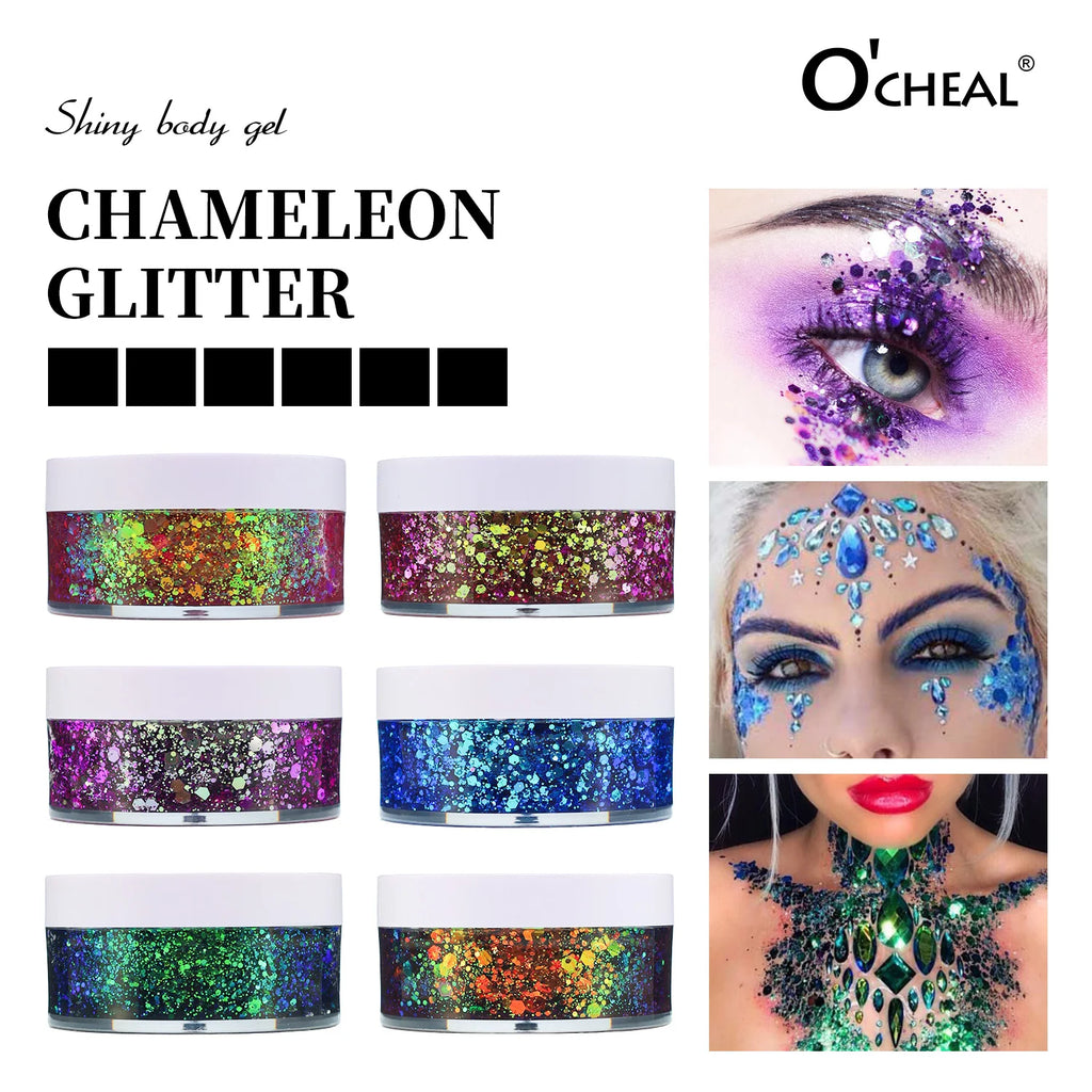 O'CHEAL Chameleon Glitter Gel Body Face and Hair Shimmer Makeup