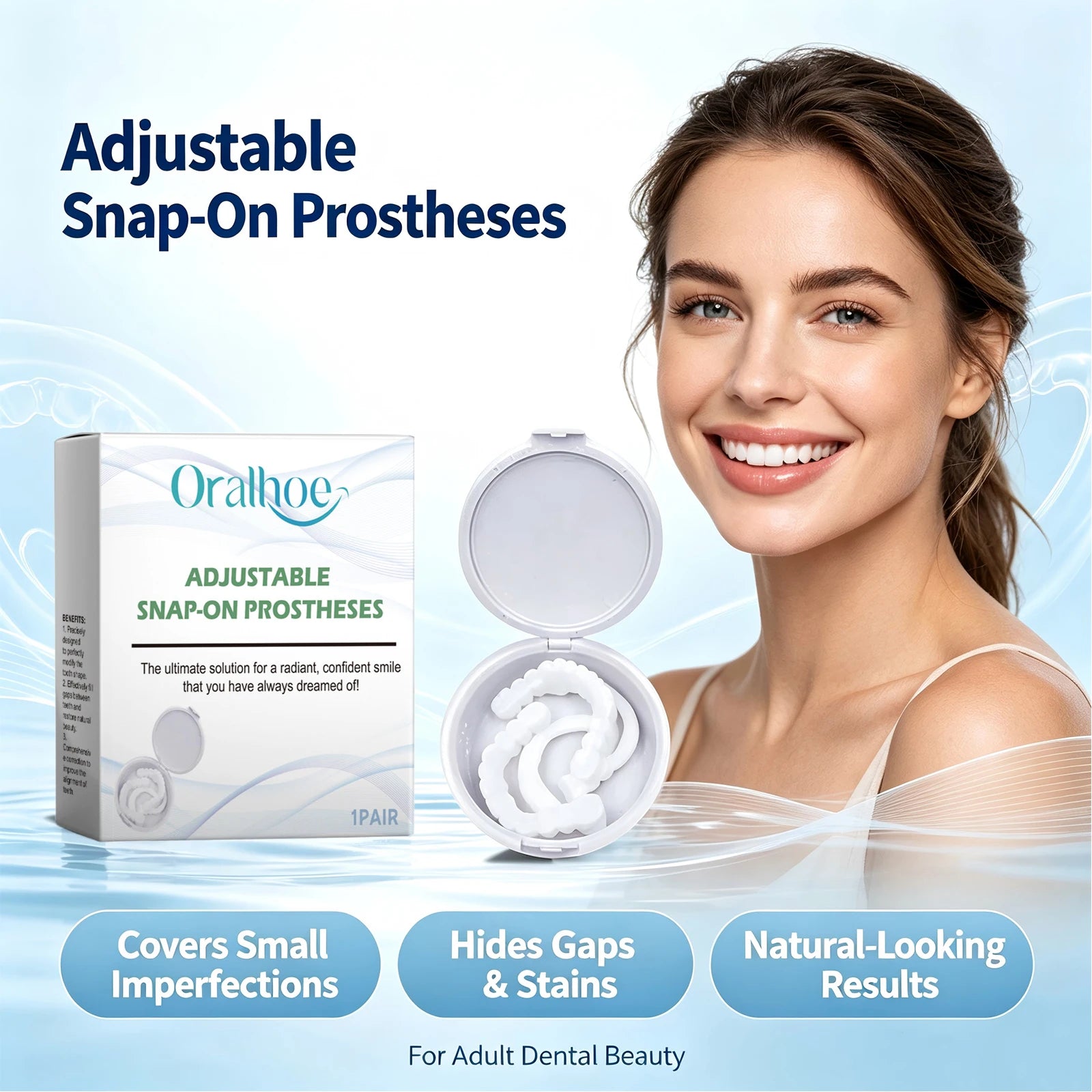 Adjustable Snap-On Smile Veneers for Teeth Gaps and Stains - 1