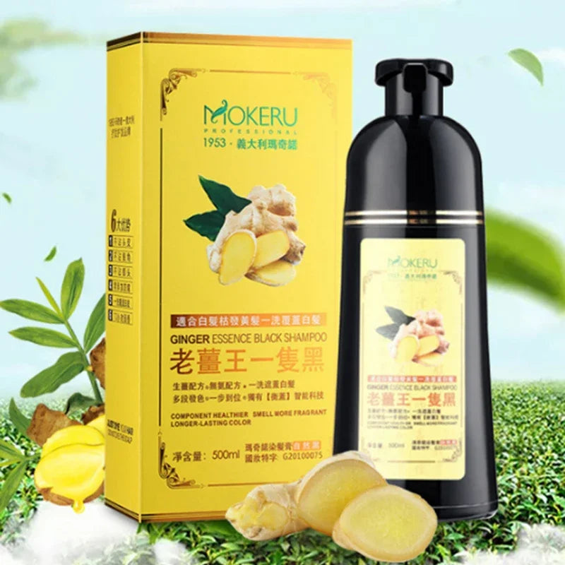 Natural Ginger Herbal Hair Dye Shampoo 500ml for Gray Hair Coverage - 1