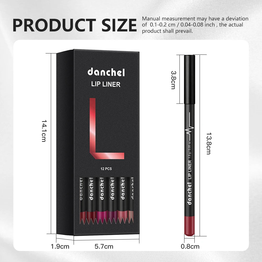 Professional 12-Piece Waterproof Lip Liner Pencil Set - 17
