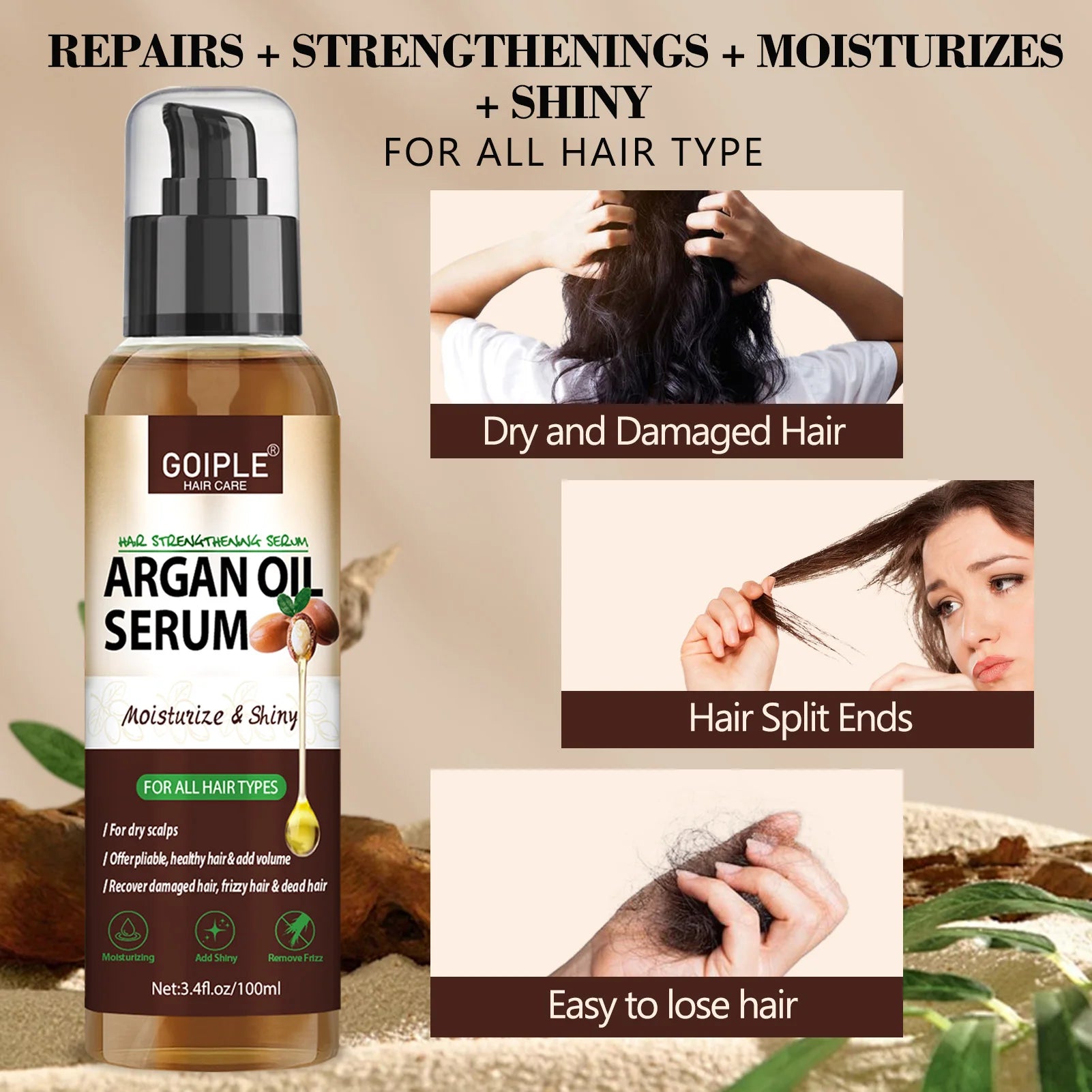 100ml Argan Oil Hair Serum Repair Treatment for All Hair Types