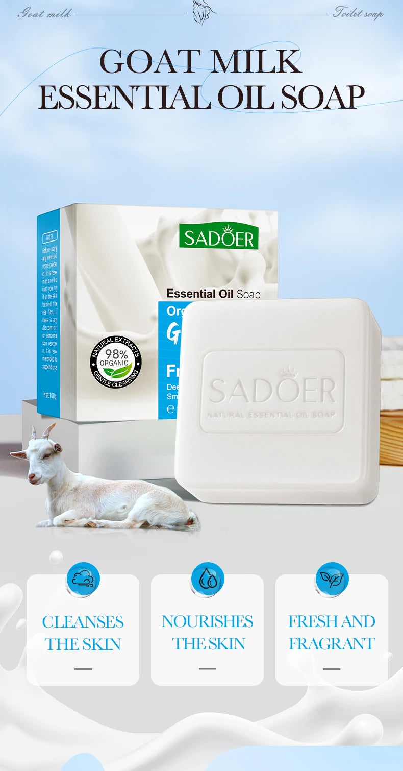 Sadoer Goat Milk Essence Soap Moisturizing Facial and Body Cleansing Bar