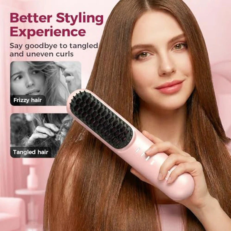 Cordless Ionic Hair Straightening Brush for Fast Styling - 2
