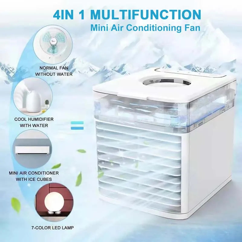 Portable Mini Air Cooler USB Desktop Fan with Humidifier and Night Light