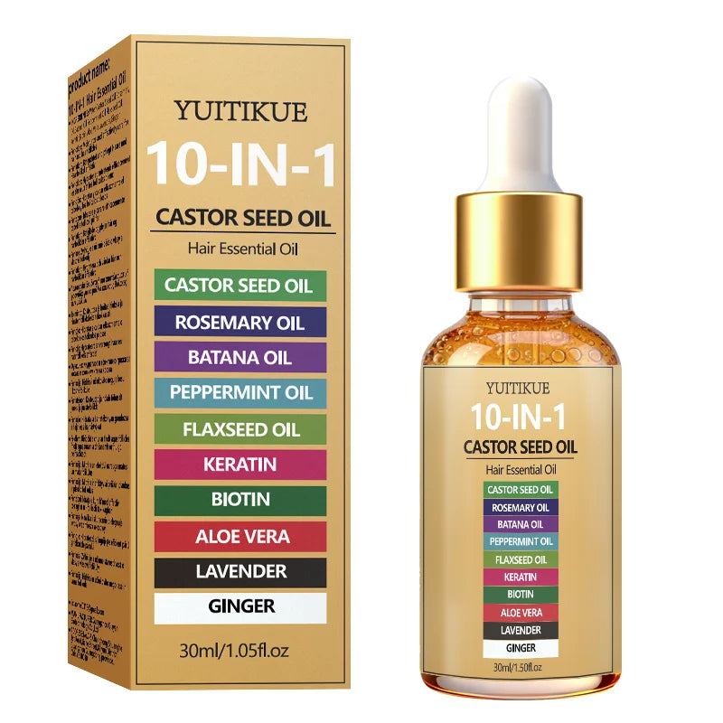 YUITIKUE 10-in-1 Castor Seed Hair Oil Rosemary Biotin Nourishing Serum